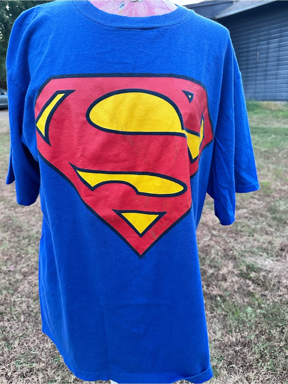Vintage 2000 Superman Logo T-Shirt Warner Bros Made in USA Blue XL